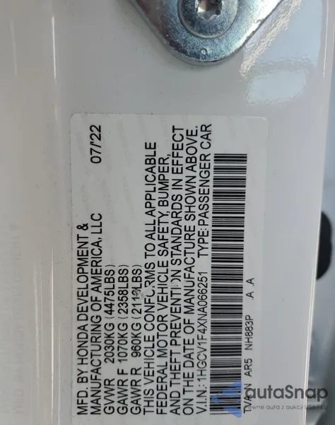 2022 Honda Accord Sport Se from USA, damaged, VIN 1HGCV1F4XNA066251